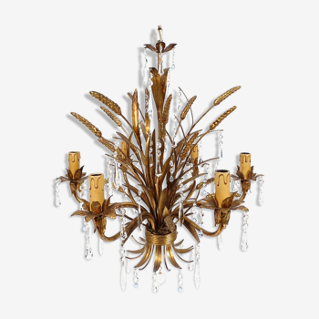 Italian gilt metal and glass chandelier 60s