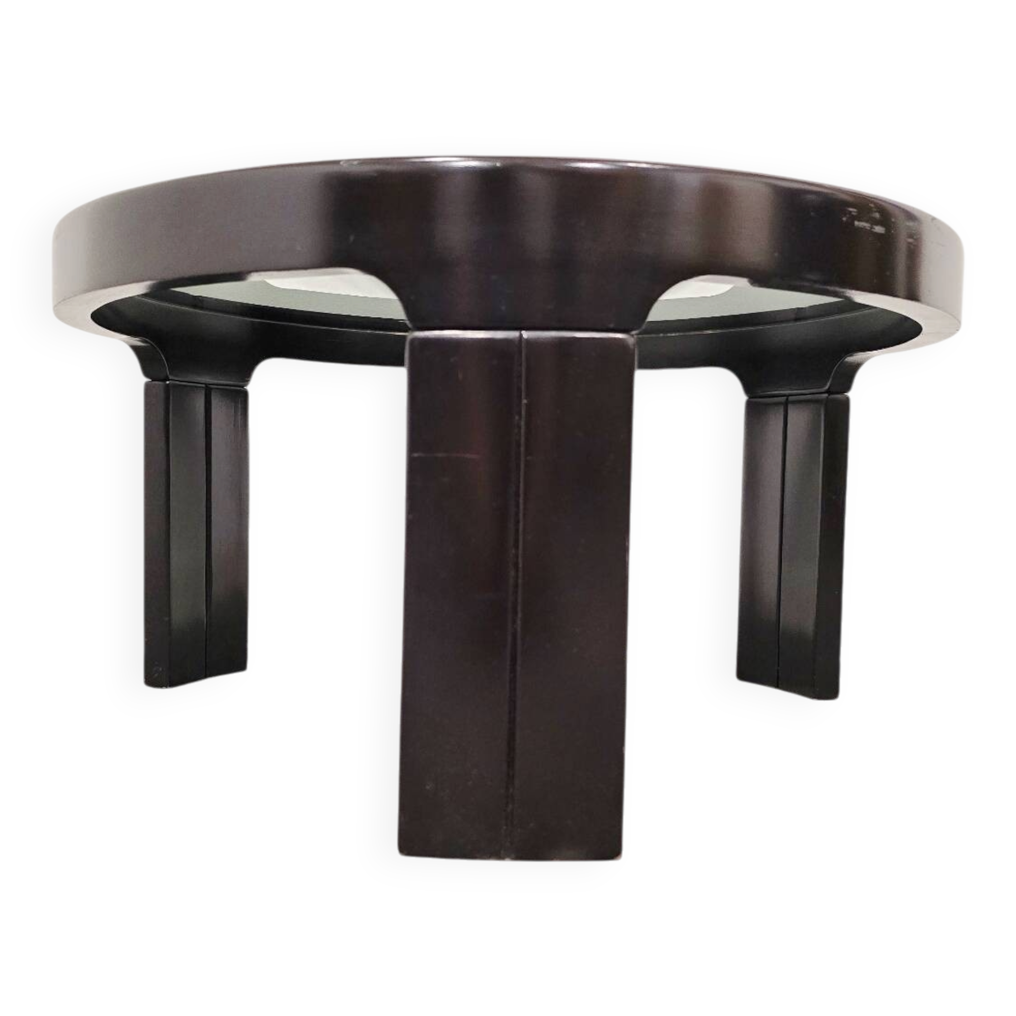 1970s Mid-Century Modern Black Coffee Table with Smoked Glass Top