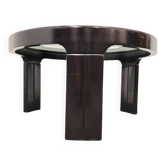 Table basse noire des années 1970 de style mid-century moderne avec plateau en verre fumé