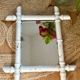 Ancien miroir en bois forme bambou