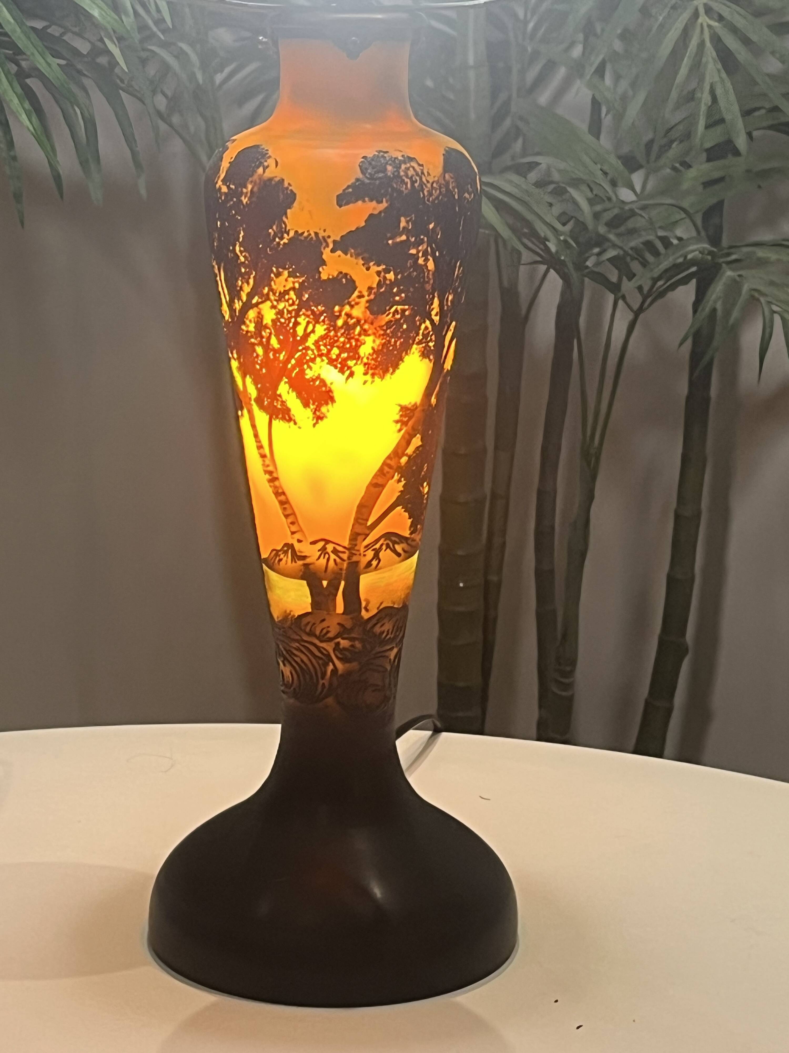 Lamp base - Acid-etched glass - Gallé style