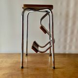 Vintage step stool in brown formica and chrome steel
