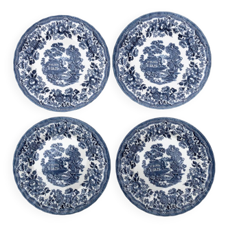 4 Assiettes plates anglaises bleues cobalt Churchill Made in Staffordshire England