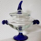Plat de bonbonnière Cristal de Paris avec des détails bleu cobalt