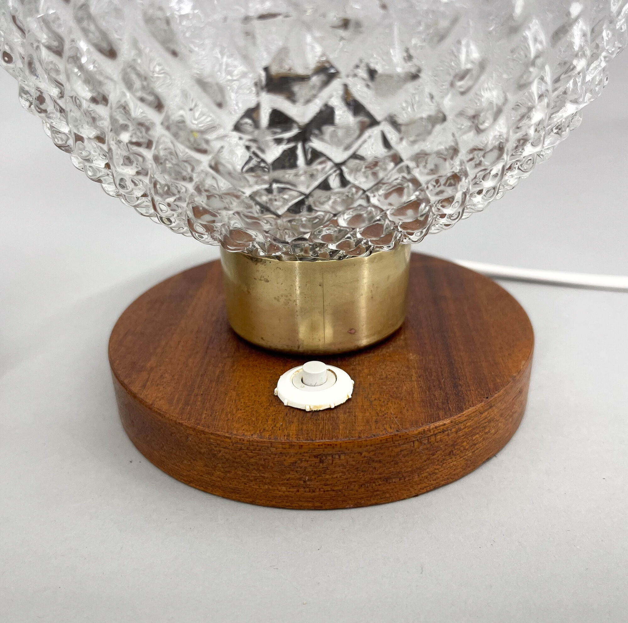 Pair of Midcentury Wood & Glass Table Lamps, 1970s