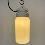 Industrial White Porcelain Pendant Light with Milk Glass, 1970s