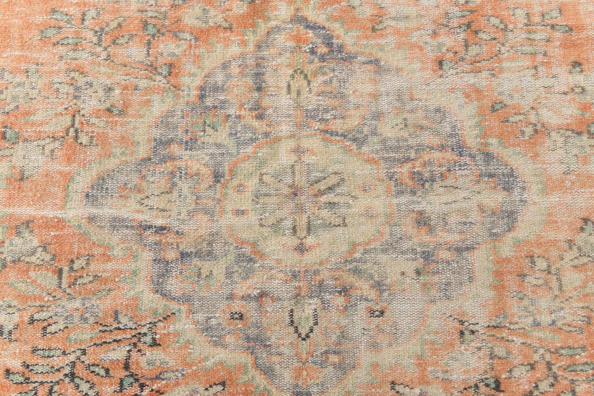 Apricot Tones Pastel Handwoven Turkish Vintage Carpet Rug, 177x273 Cm