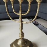 5-branched Jewish menorah/candlestick. Dedicated to mourning. In gilded bronze.