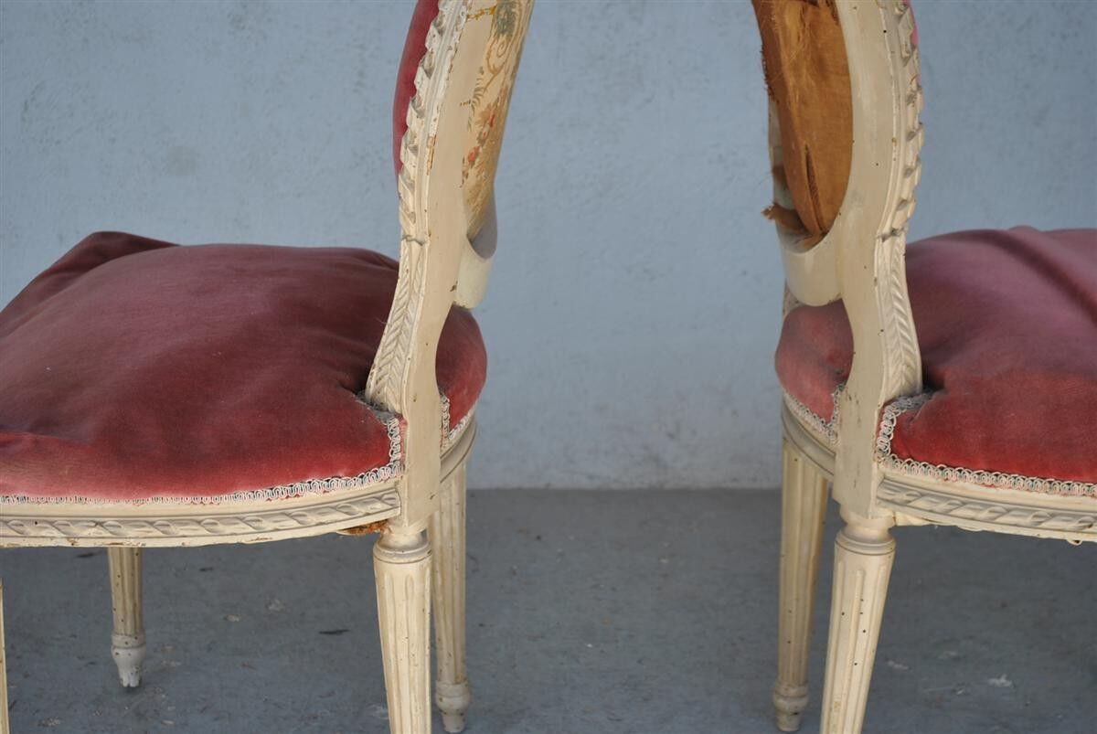 Pair of Louis XVI style cream lacquered chairs around 1900