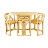 Bamboo Bistro Set / Table and Chairs Dining Set / Outdoor Cane Wicker, Mid Century Patio Furniture