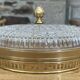 Lucien Gau ceiling light, crystal and old gold brass, vintage