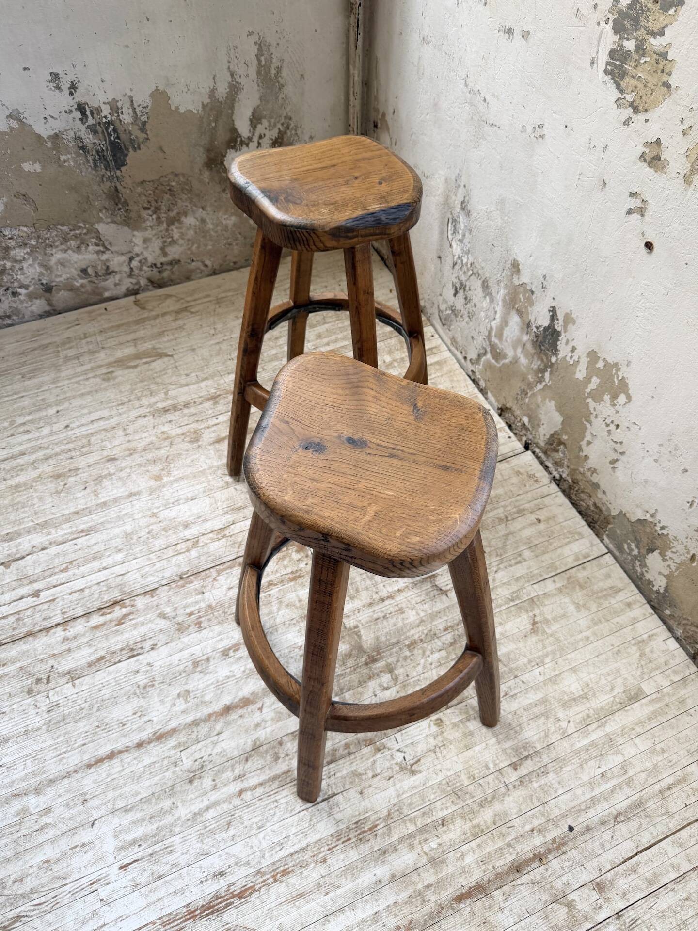 Pair of Henri Bataille stools in oak
