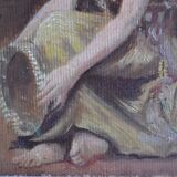 Jeune fille au tambourin Provence peinture ancienne HSP