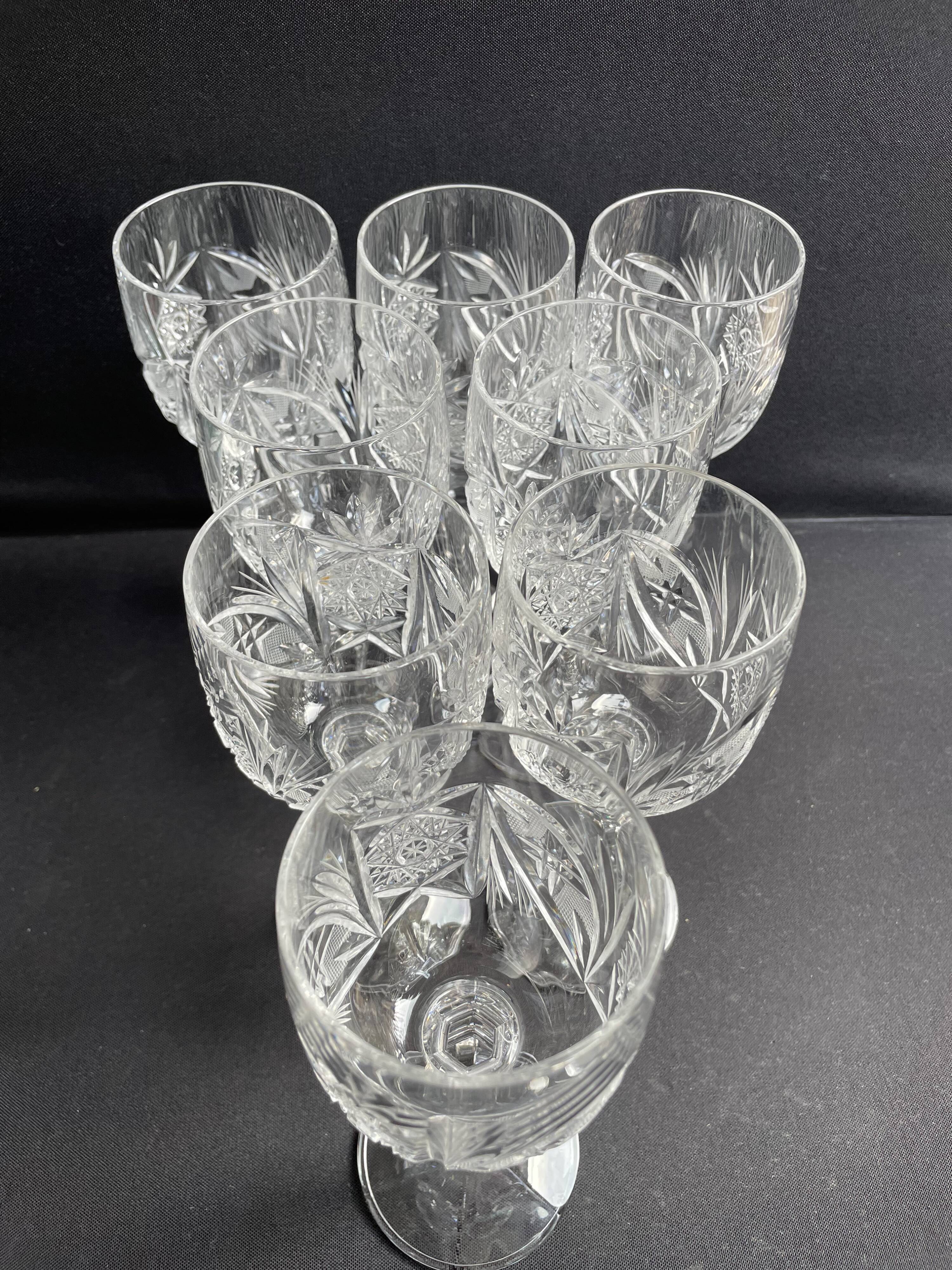 10 Bohemian cut crystal wine glasses