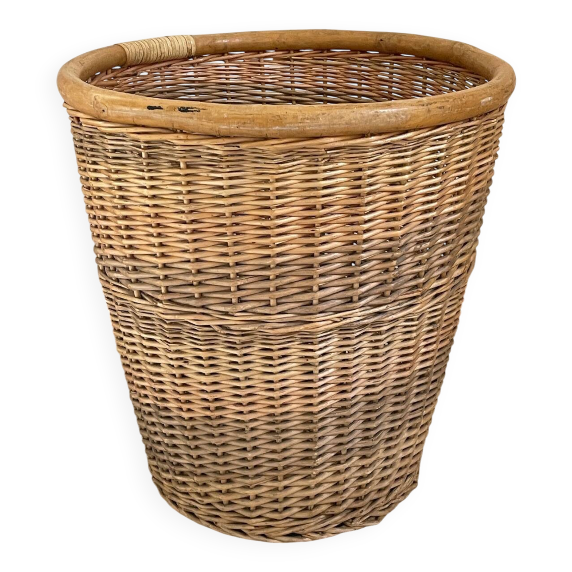 Large BASKET Vintage WICKER Wooden Rim