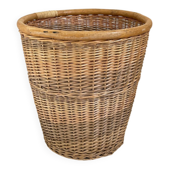 Large BASKET Vintage WICKER Wooden Rim