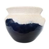 Blue enamelled terracotta pot