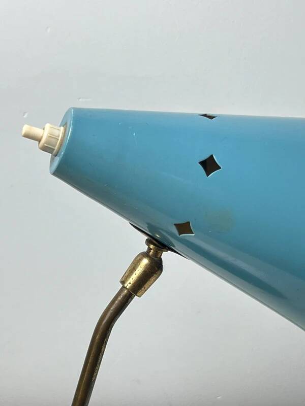 Vintage baby blue desk lamp – metal and brass, 50s-60s