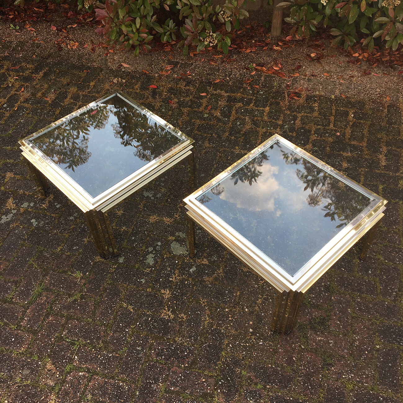 Hollywood regency Romeo Rega brass and chrome coffee tables