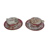 2 cups and under cups xix th, porcelain of sarreguemines, decoration " minton " stamp serial number