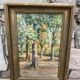 Framed watercolor trees in autumn dated 1943