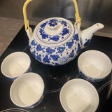 Blue and white ceramic tea set
