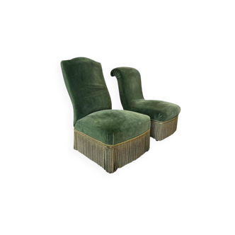 Ensemble de 2 fauteuils vintage / sièges simples à franges