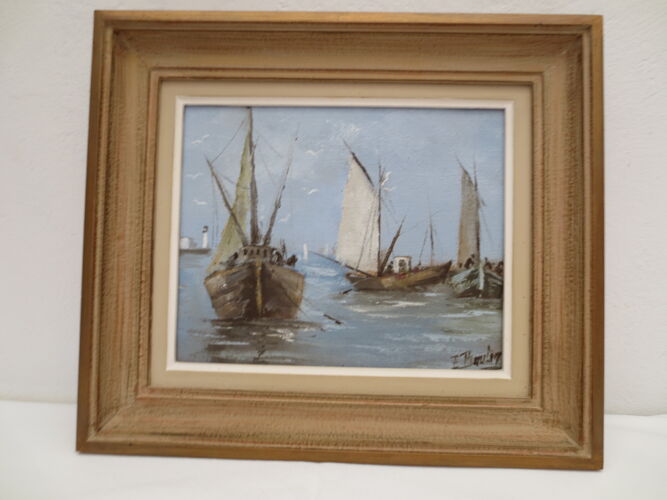 Marine painting on the treport, in its frame