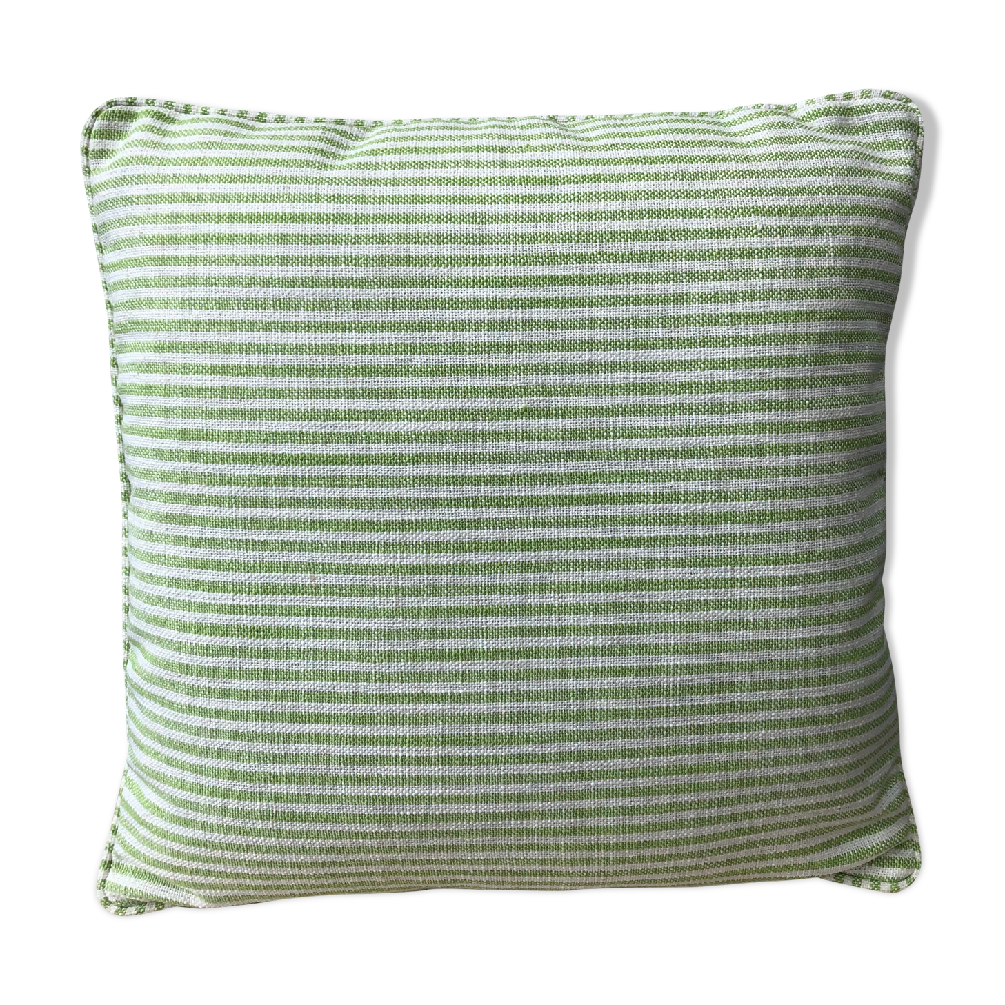 Green and white striped cushion