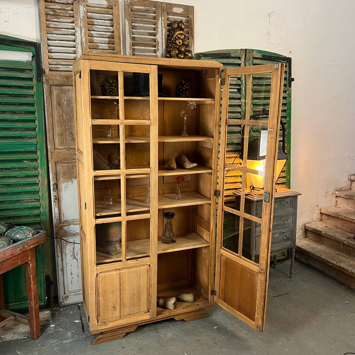 Vitrine vintage petit carreaux en chêne