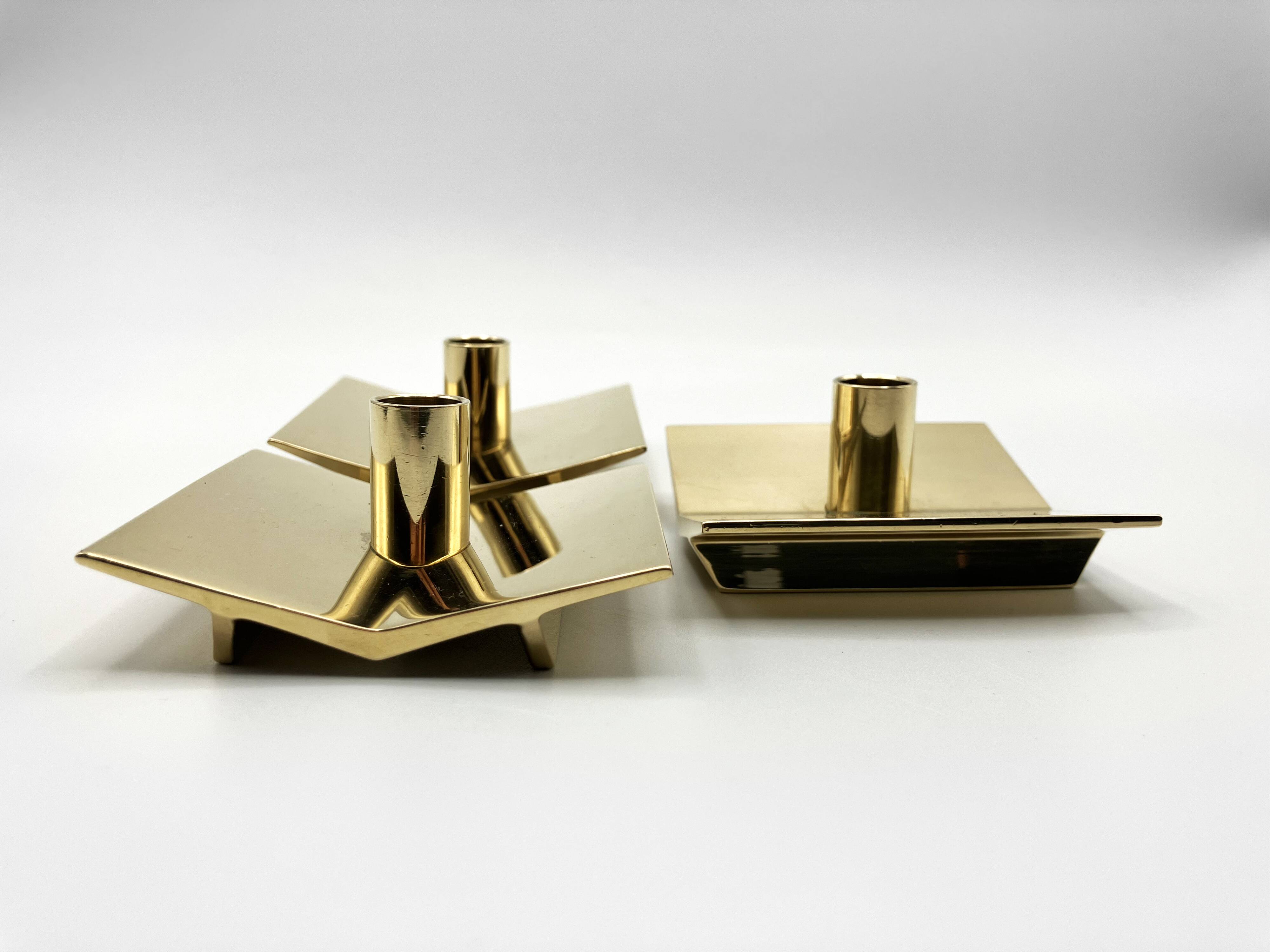 3 “Profile” candlesticks no. 70 in brass • Design Pierre Forssel for Skultuna Éditions • 1960