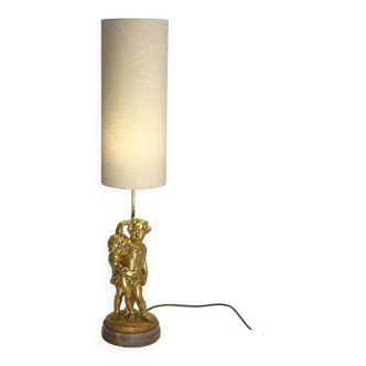 Lampe chérubin sculpturale du milieu du siècle, dorée sur base en onyx rose - Italien, Putti