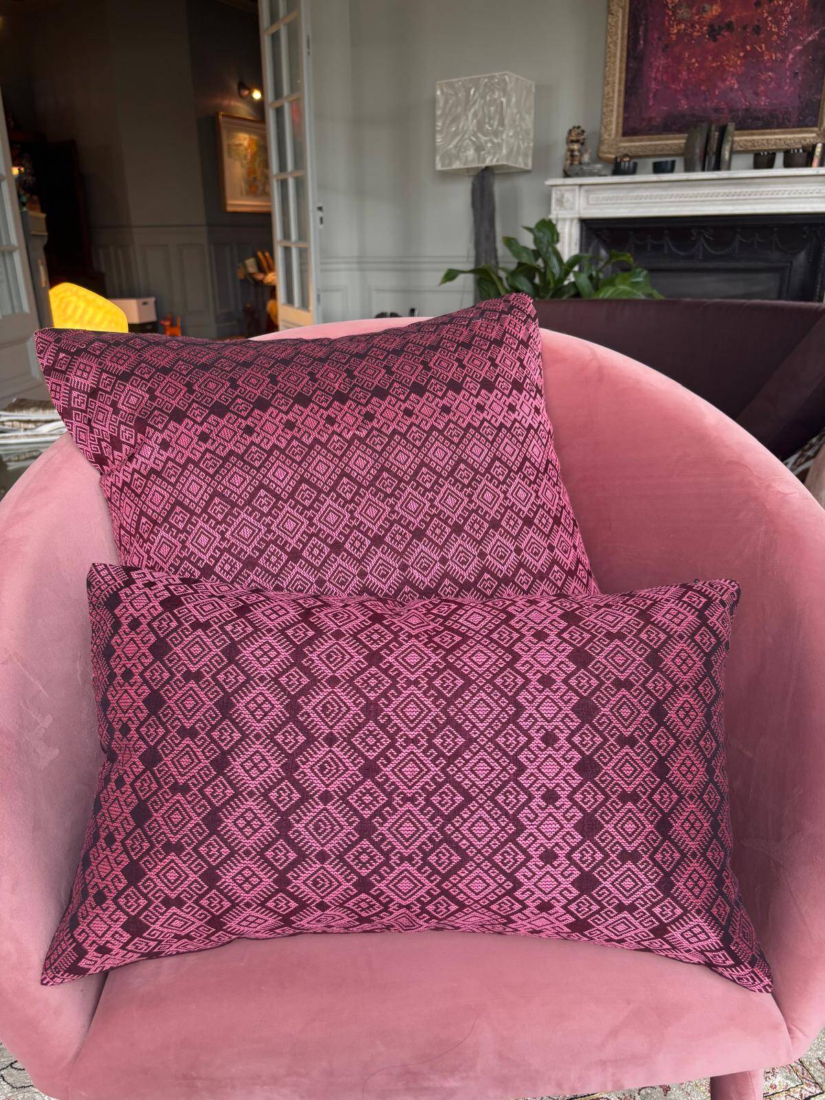 Burgundy and pink Kachin cushion cover (RIDA)