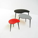 Colourful set of 1950s kidney shaped nesting tables
