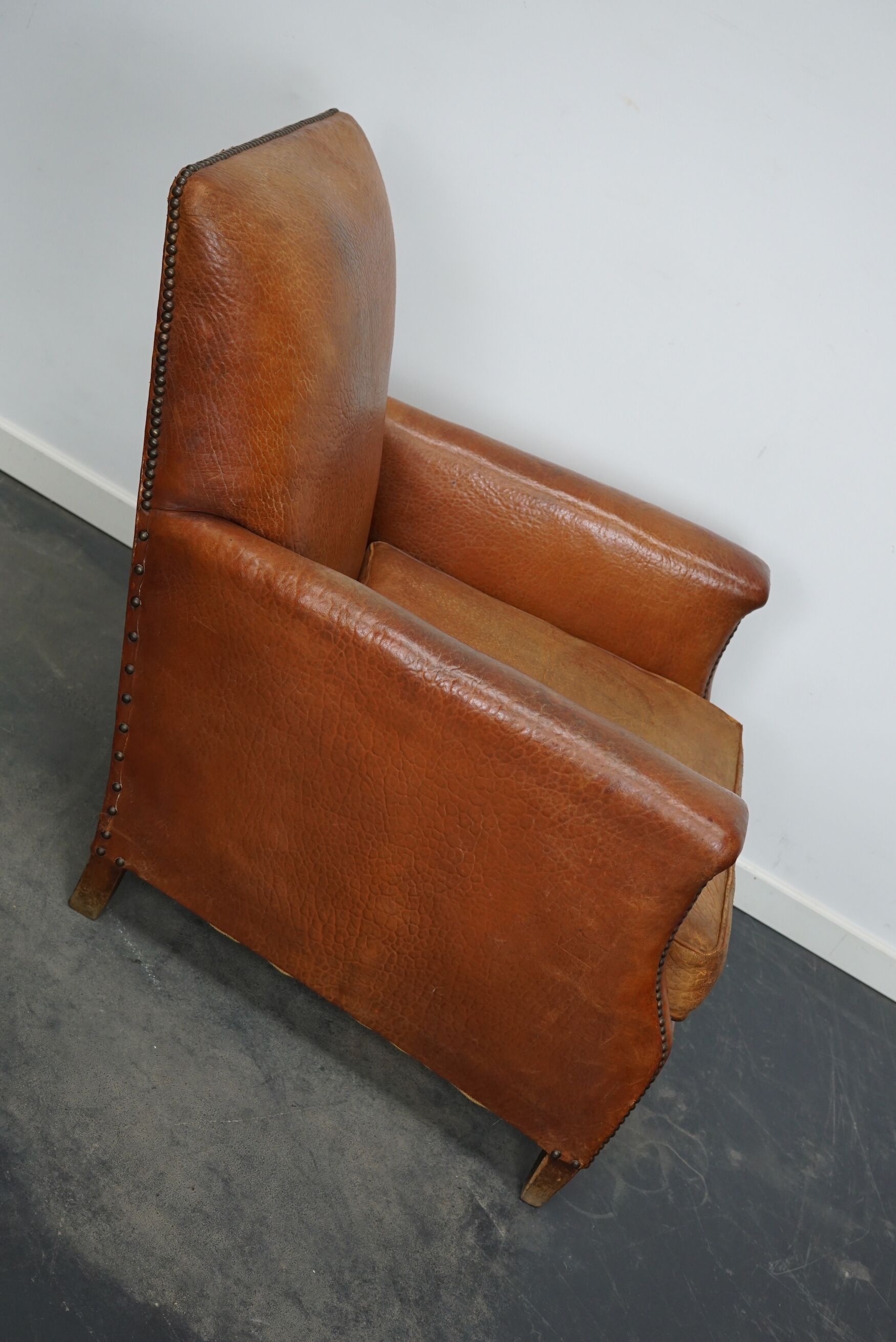 Vintage french cognac-colored leather club chair, 1940s