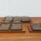 Danish mid-century teak plateau with Holmegaard glass serving trays, 1960s, set of 9.