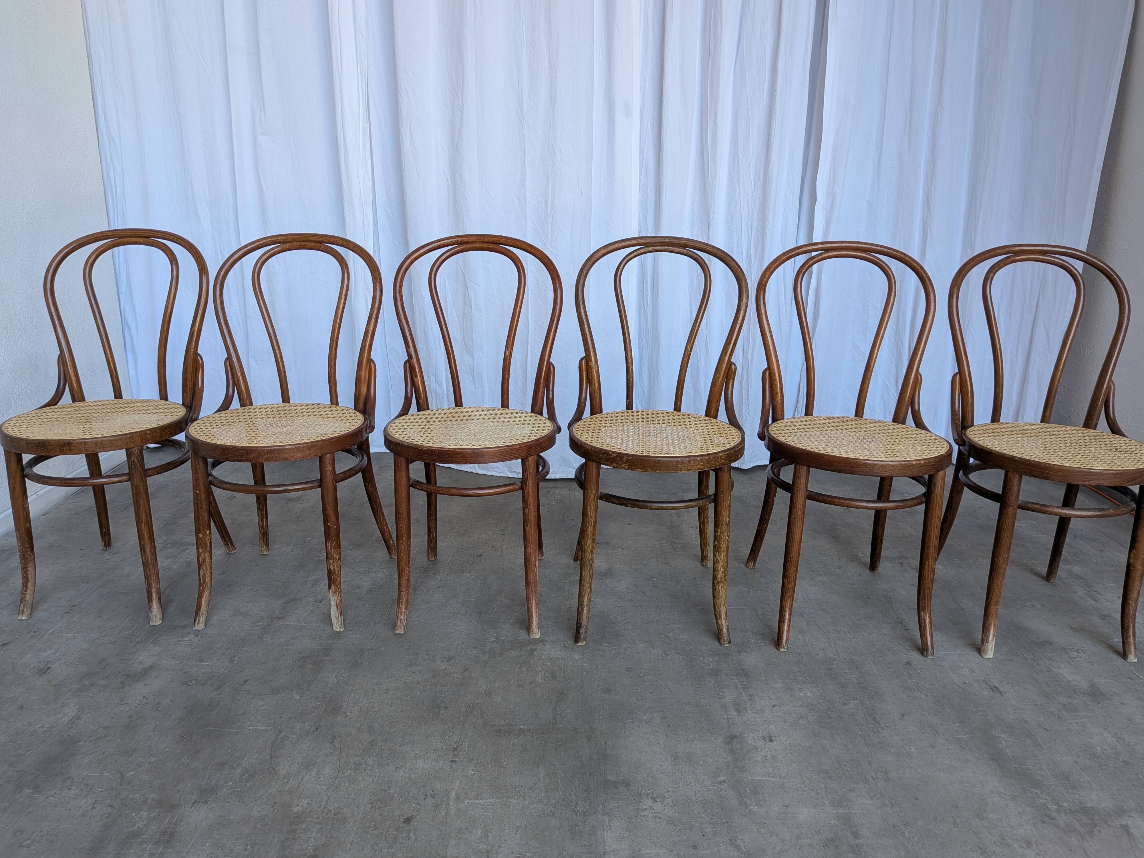 Set of 6 Bentwood Dining Chairs with Cane Seat / Bistro Thonet Style Chairs