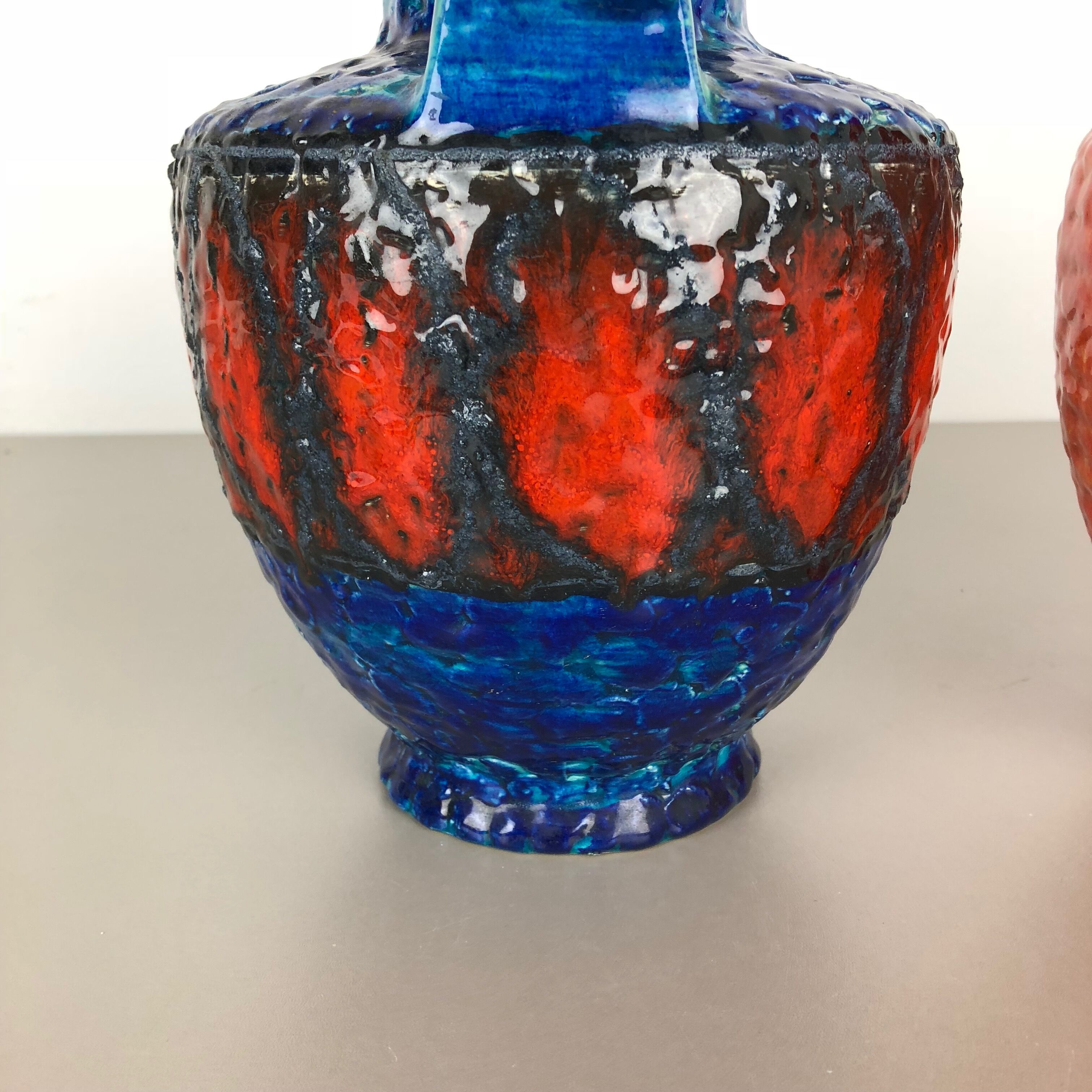 Set of 2 Multi-Color Fat Lava Op Art Pottery Vase Made Bay Ceramics, Germany