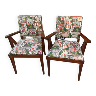 Pair of vintage compass bridge armchairs