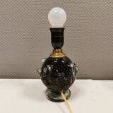 Table lamp in translucent glass with black inlaid glass.