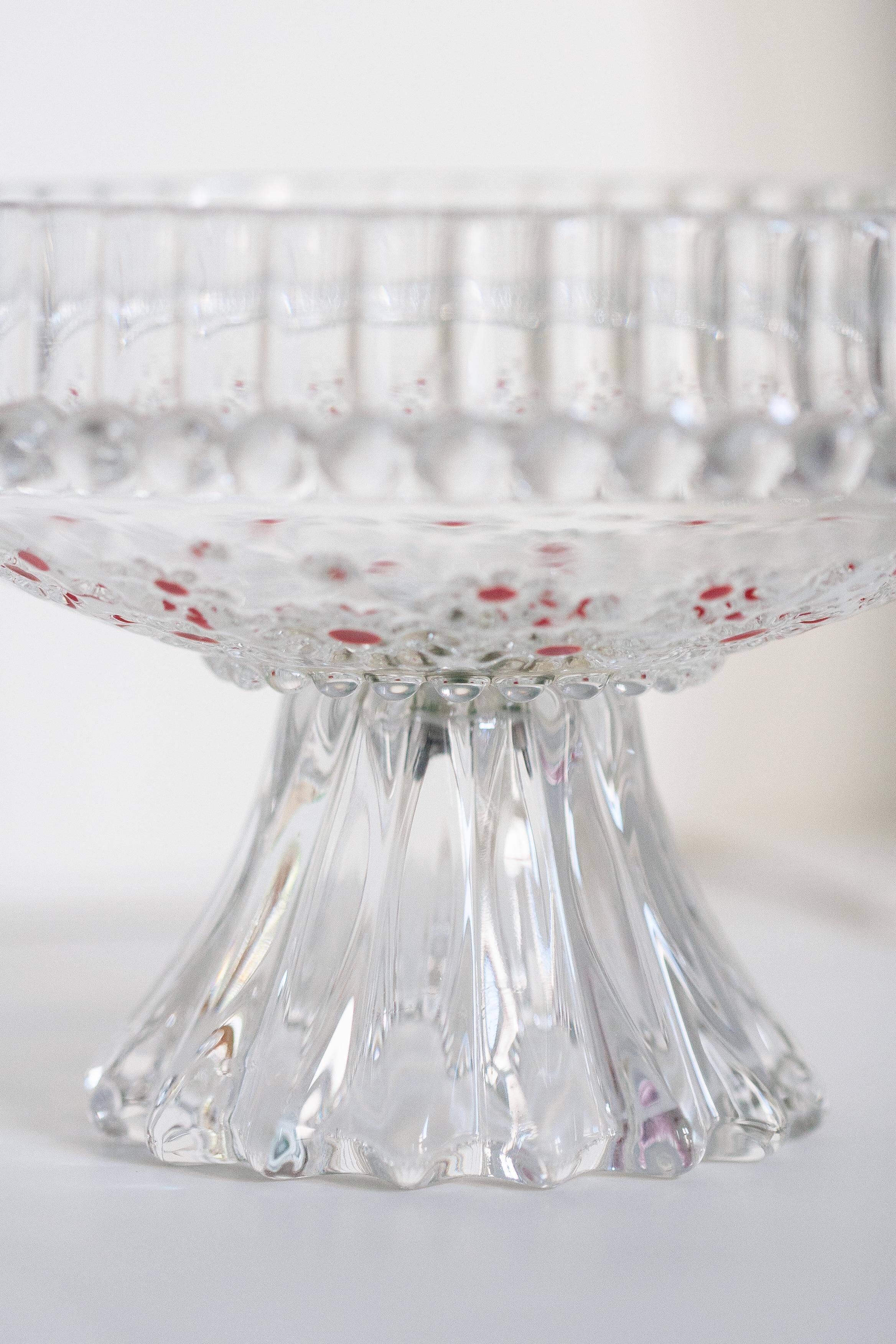 Vintage transparent crystal glass decorative plate, Italy, 1960s.