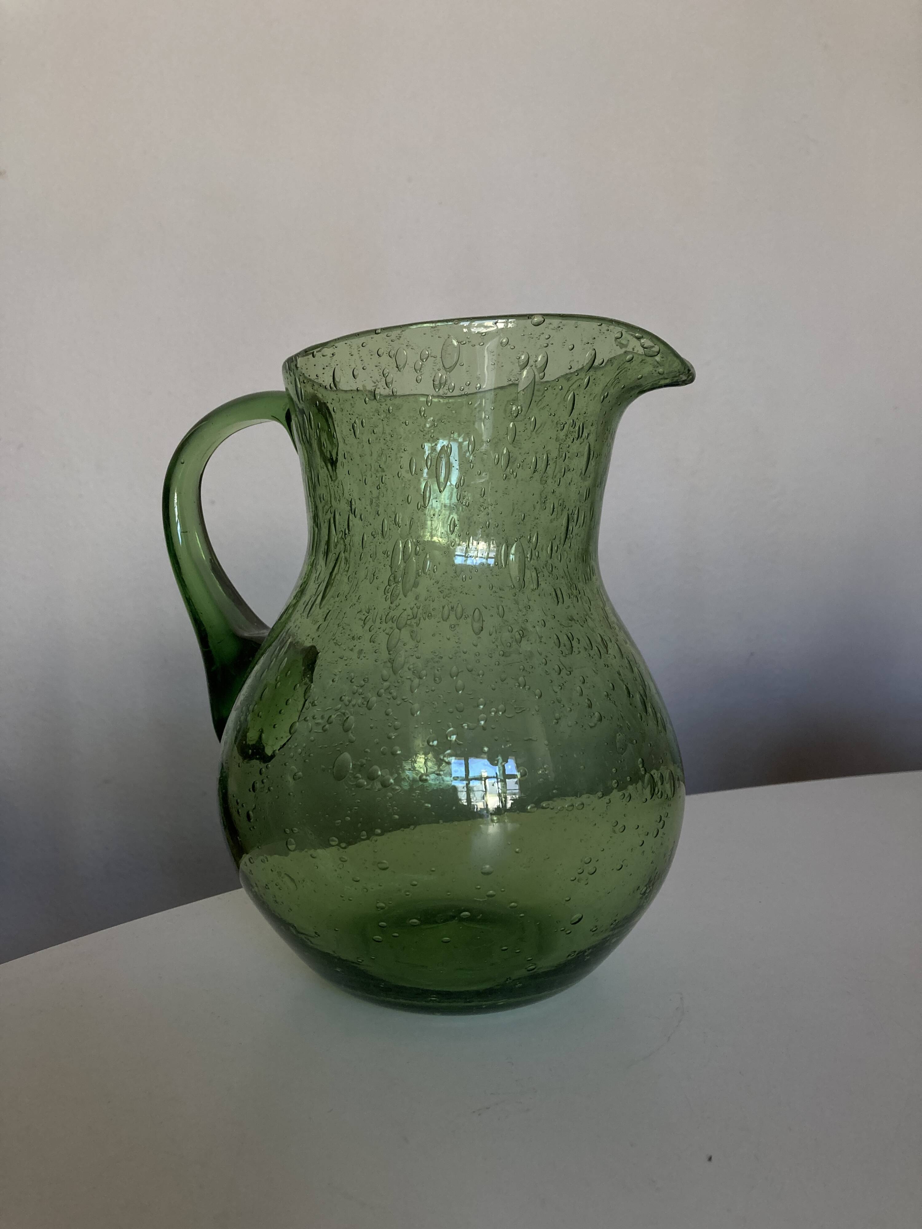 1960s Biot green bubble glass pitcher 1.5L