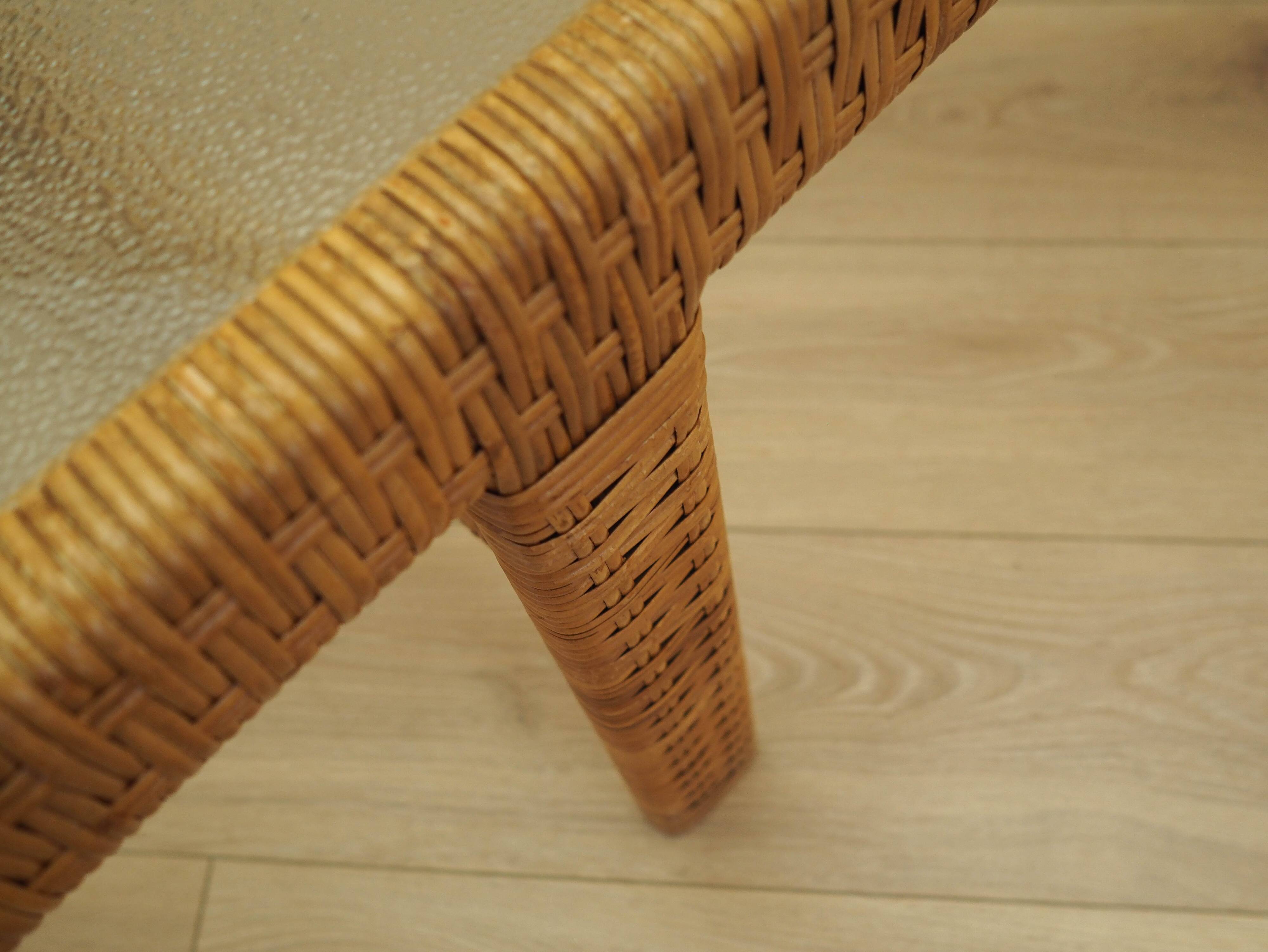 Glass and wicker side table, Danish design, 1970s, made in Denmark