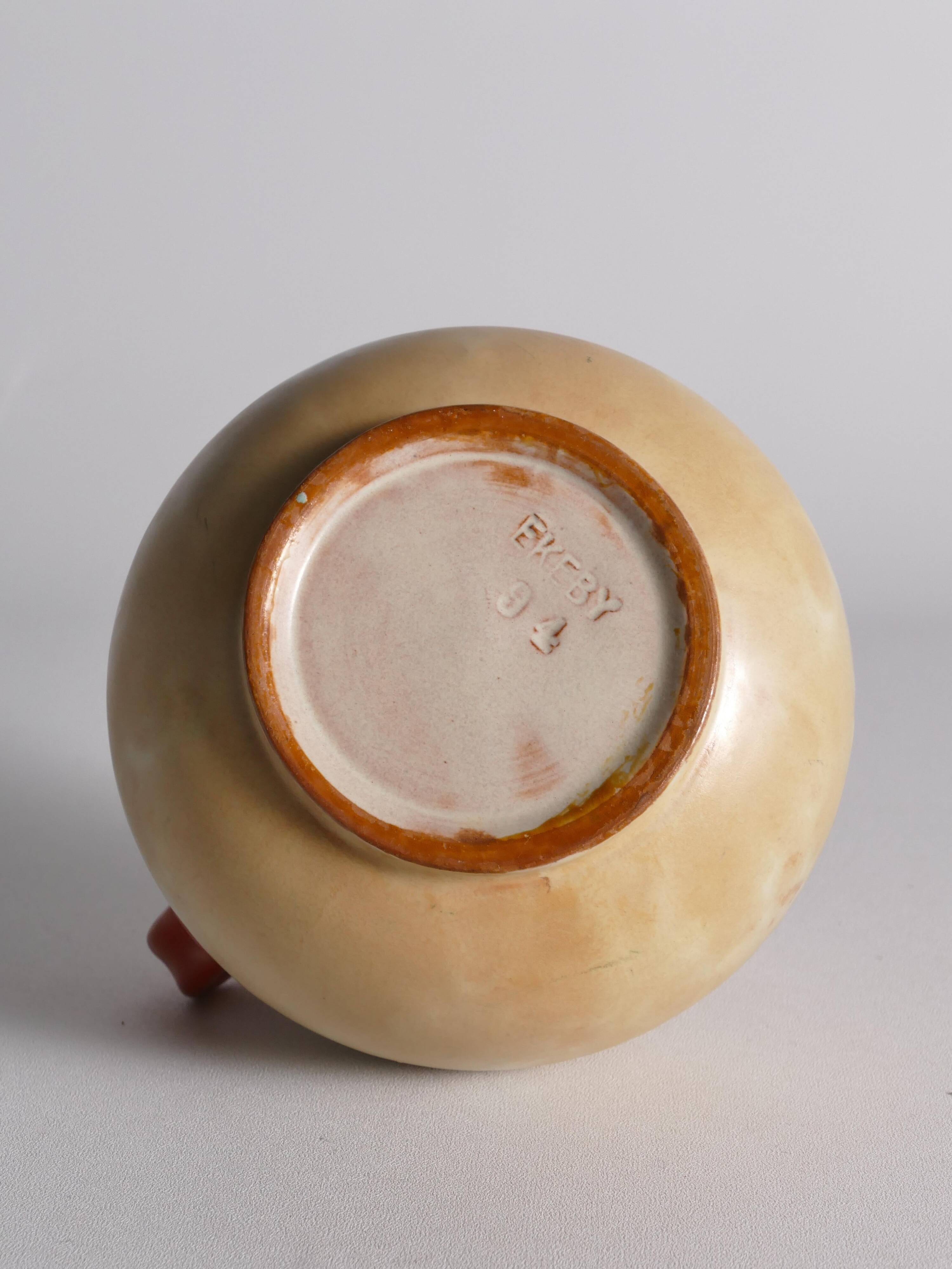 Art Deco Ceramic Beige Vase with Red Handles by Anna-Lisa Thomson, Upsala Ekeby
