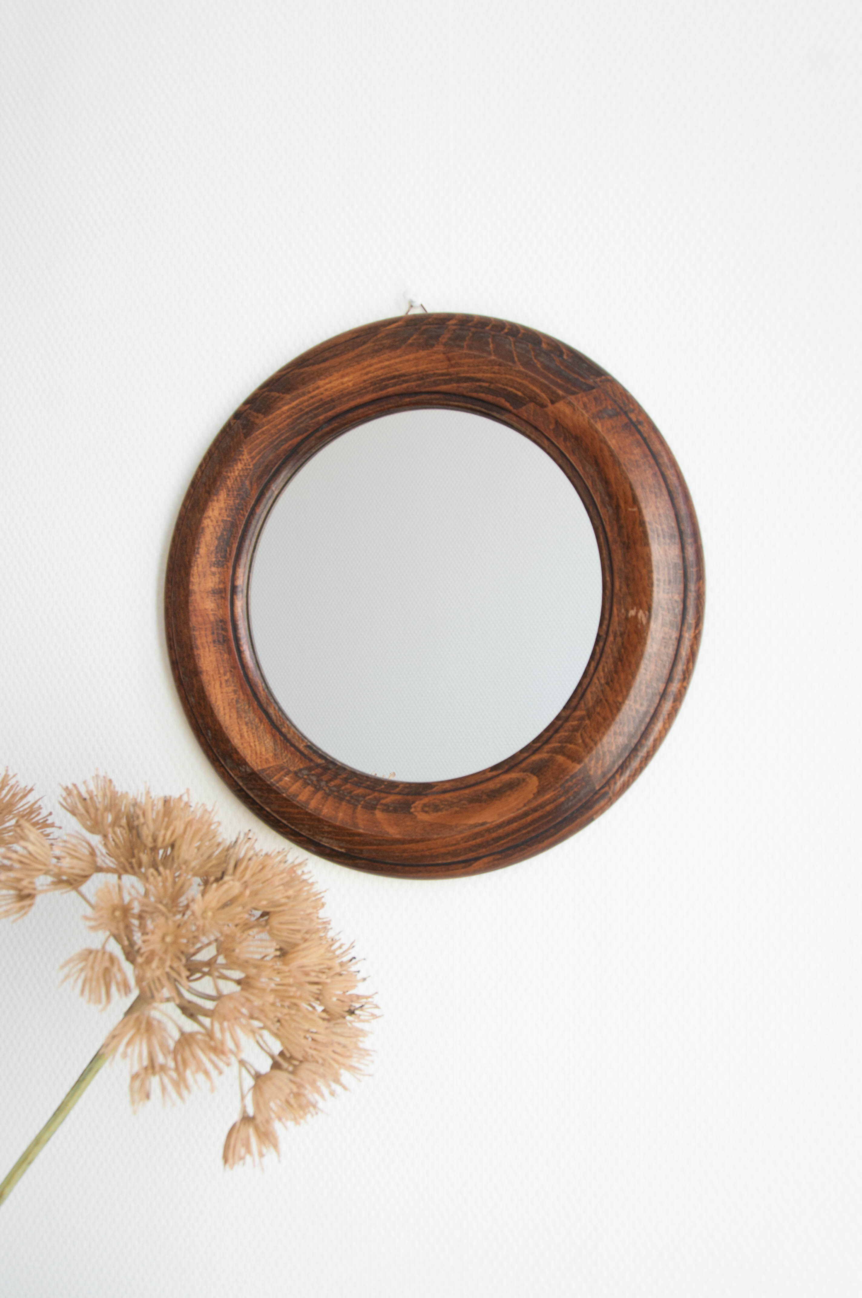Wooden round mirror - 35cm