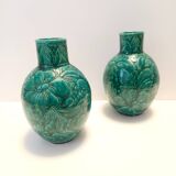 Pair of Handcrafted Green Ceramic Vases by Fanciullacci, Italy
