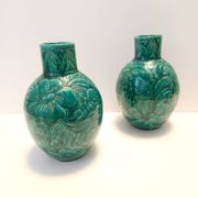 Pair of Handcrafted Green Ceramic Vases by Fanciullacci, Italy