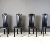 Vintage black leather dining chairs, set of 4, 1980s