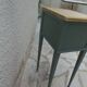 Bedside table, coffee table enhanced in smoky green, wooden top.