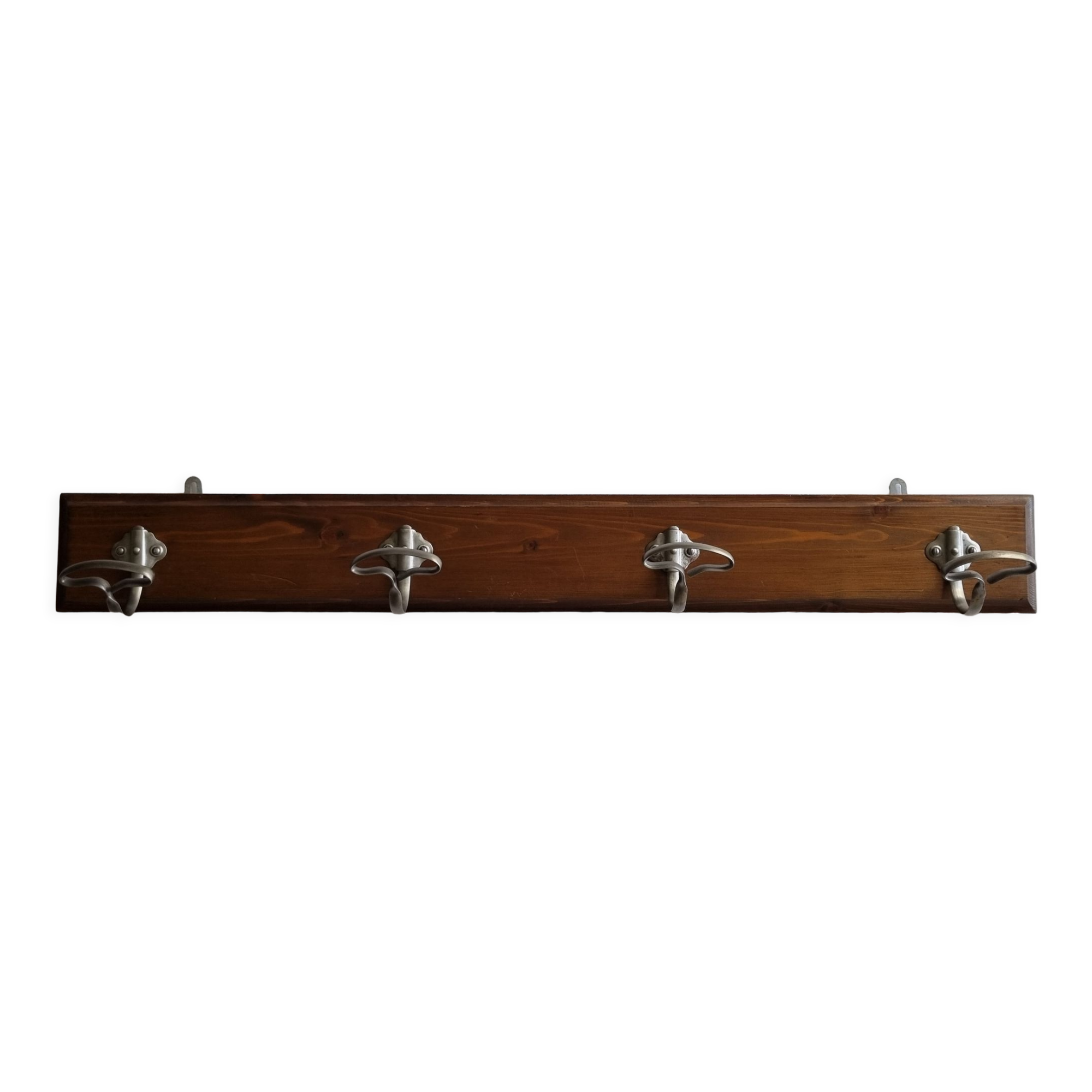 Portemanteau mural, quatre patères vintage, en acier et bois, 90 cm